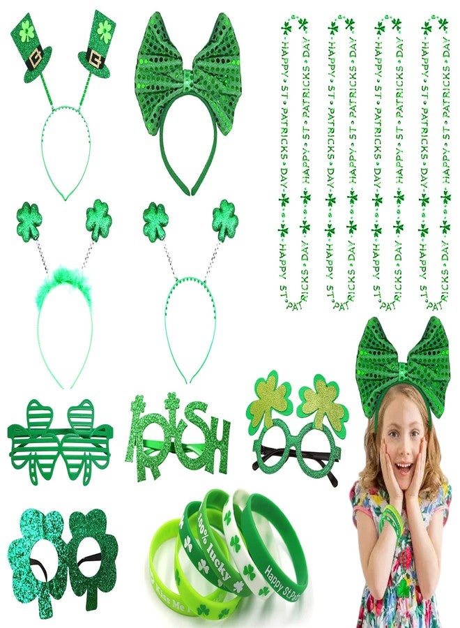 Atonofun 18 Pcs St. Patrick's Day Accessories for Kids, St. Patrick's Day Headbands, Lucky Bracelet, Shamrock Eyeglass and Clover Necklace for Irish Party Supplies Decorations - Image 3